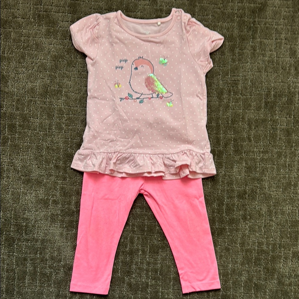 Pink Kids Matching Set with Bird Design
